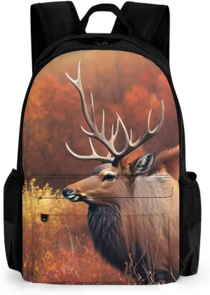 Men Women Polyester Animal Elk Art Daypack Bookbag Big Capacity Shoulder Bag With Padded Straps for Climbing Travel Walking Cycling