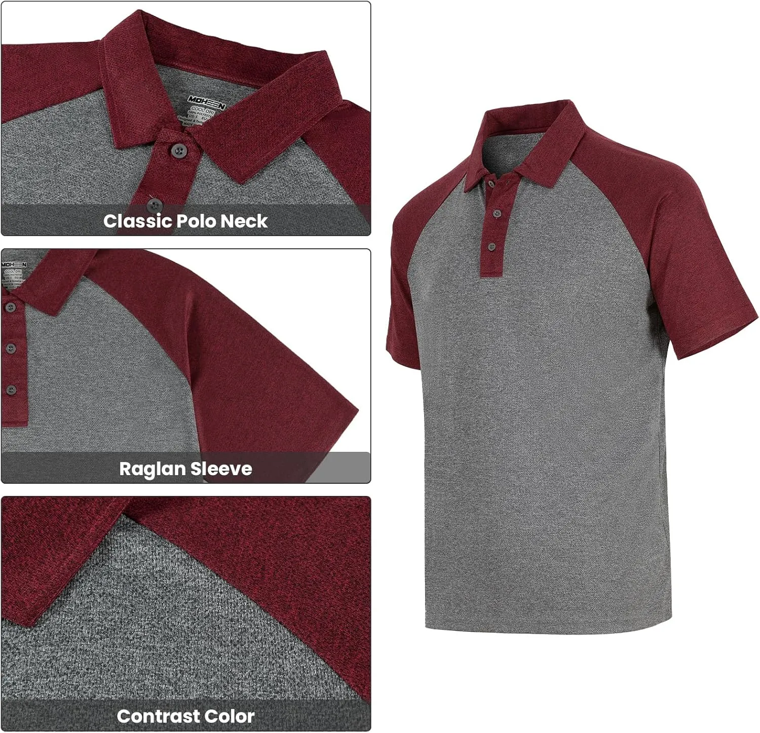 Men's Casual Short Sleeve Moisture Wicking Performance Golf Polo Contrast Color Patchwork Pique Shirts Tops
