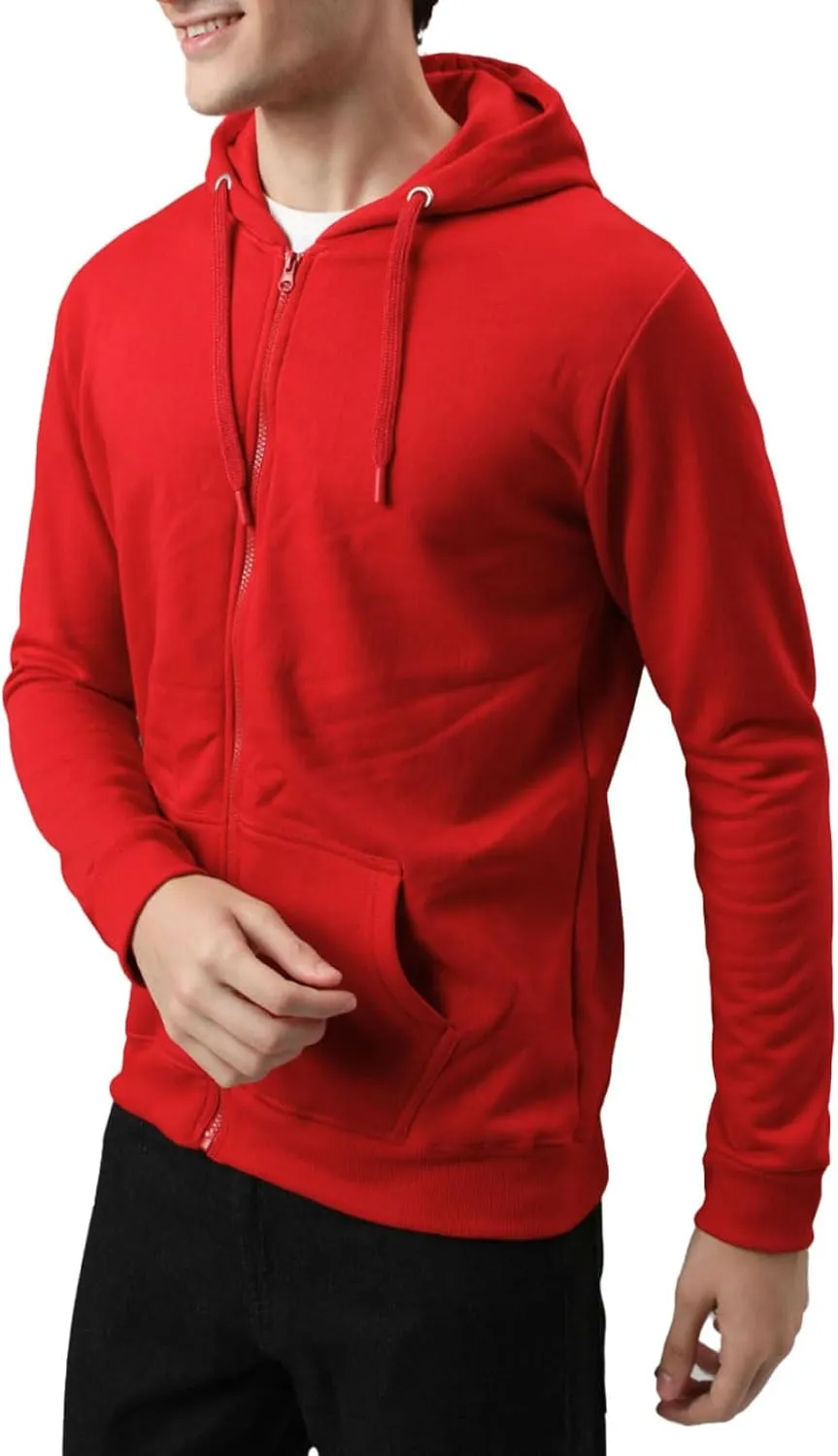 Mens Zip Up Hoodie Long Sleeve Fleece Full-zip Hooded Sweatshirt Pullover With Kangaroo Pocket S-3XL