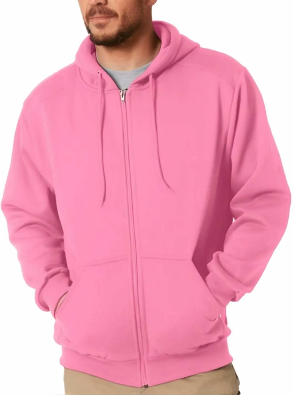 Mens Zip Up Hoodie Long Sleeve Fleece Full-zip Hooded Sweatshirt Pullover With Kangaroo Pocket S-3XL