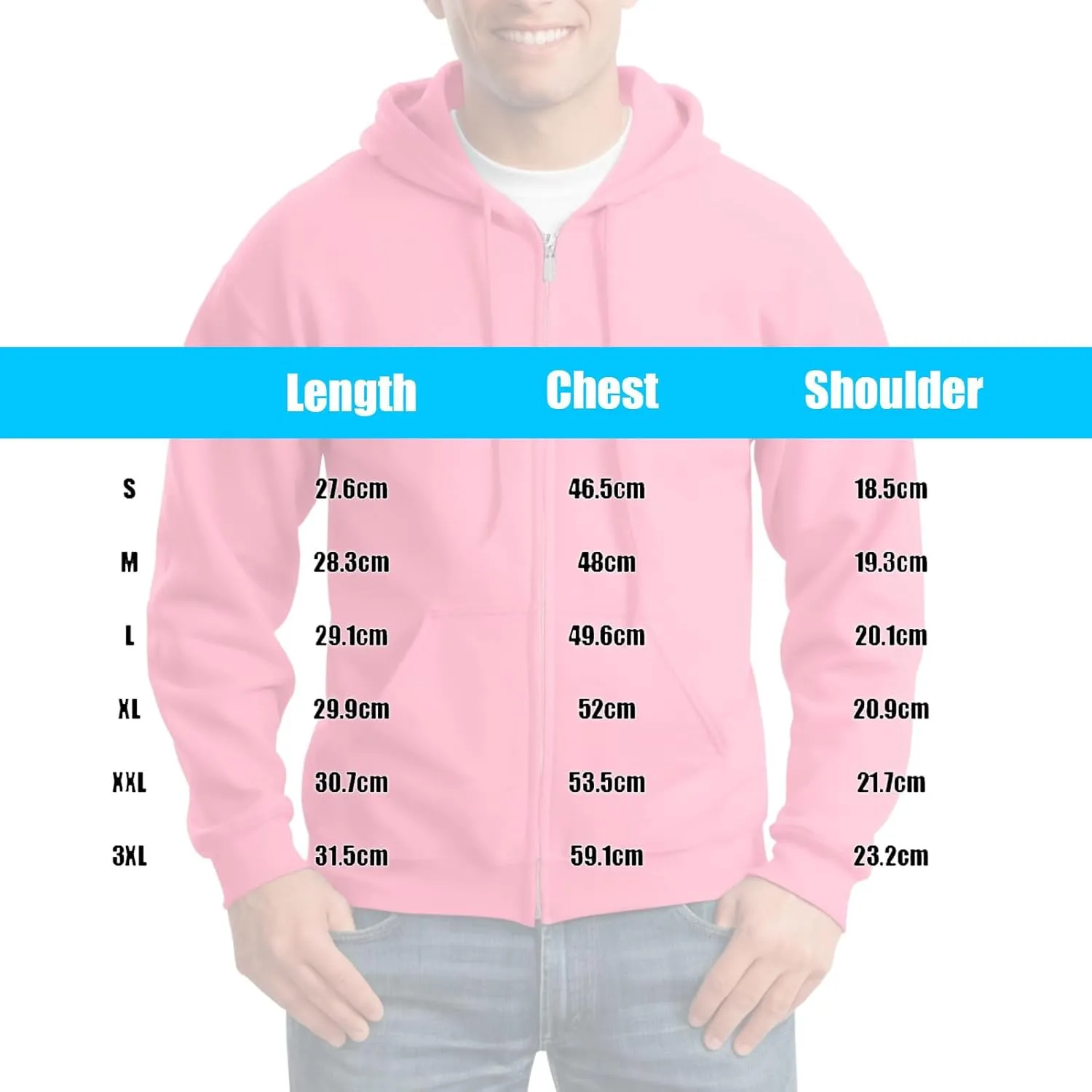 Mens Zip Up Hoodie Long Sleeve Fleece Full-zip Hooded Sweatshirt Pullover With Kangaroo Pocket S-3XL