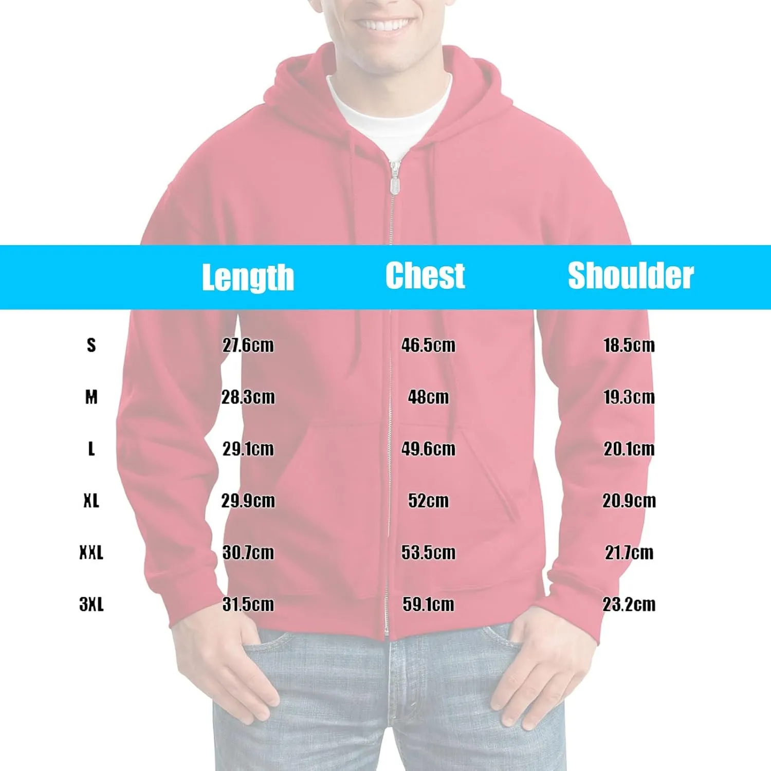 Mens Zip Up Hoodie Long Sleeve Fleece Full-zip Hooded Sweatshirt Pullover With Kangaroo Pocket S-3XL
