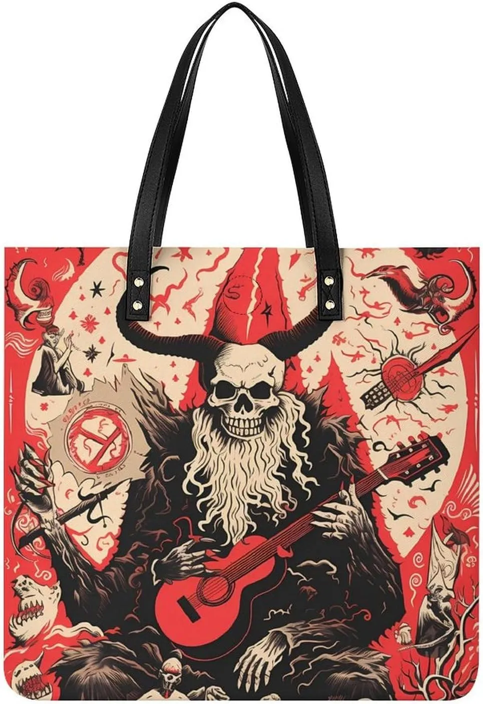 Merry Krampus Goat Tote Bag Leather Handbags Large Shoulder Bag for College Work Travel Shopping
