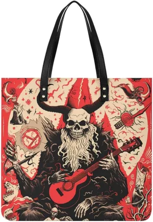 Merry Krampus Goat Tote Bag Leather Handbags Large Shoulder Bag for College Work Travel Shopping