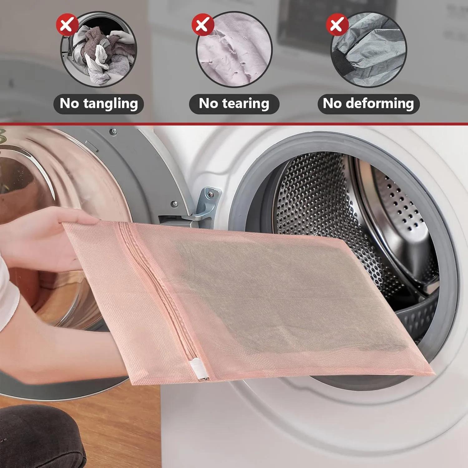 Mesh Laundry Bag, Delicates Laundry Bags, Fine Mesh Laundry Wash Bag for washing machine, socks, underwear, bra, Lingerie (5 PCS Pink ）