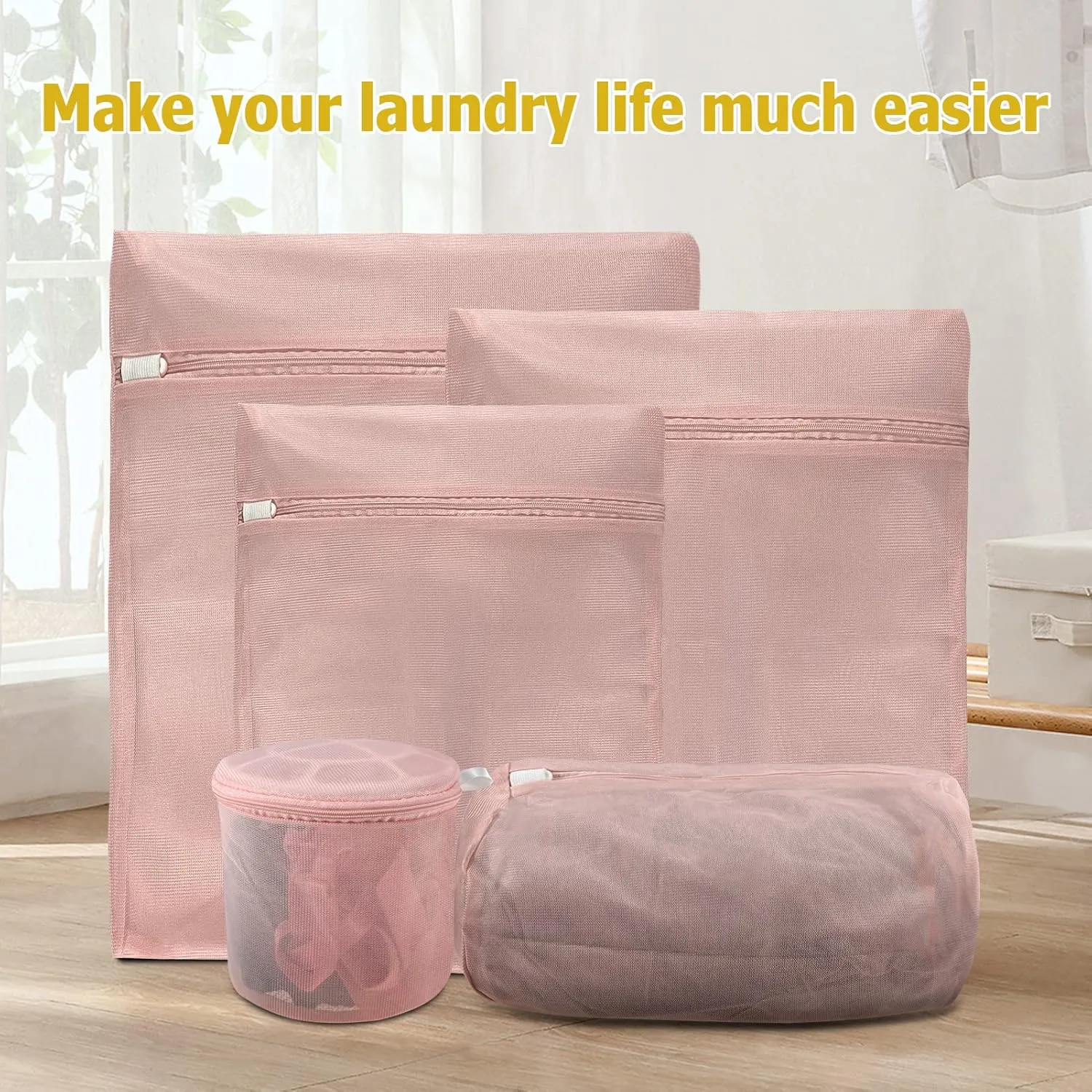 Mesh Laundry Bag, Delicates Laundry Bags, Fine Mesh Laundry Wash Bag for washing machine, socks, underwear, bra, Lingerie (5 PCS Pink ）