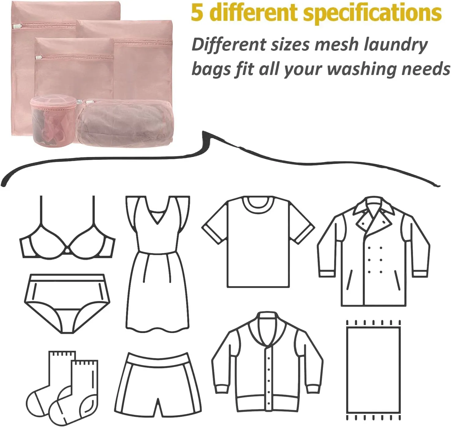 Mesh Laundry Bag, Delicates Laundry Bags, Fine Mesh Laundry Wash Bag for washing machine, socks, underwear, bra, Lingerie (5 PCS Pink ）