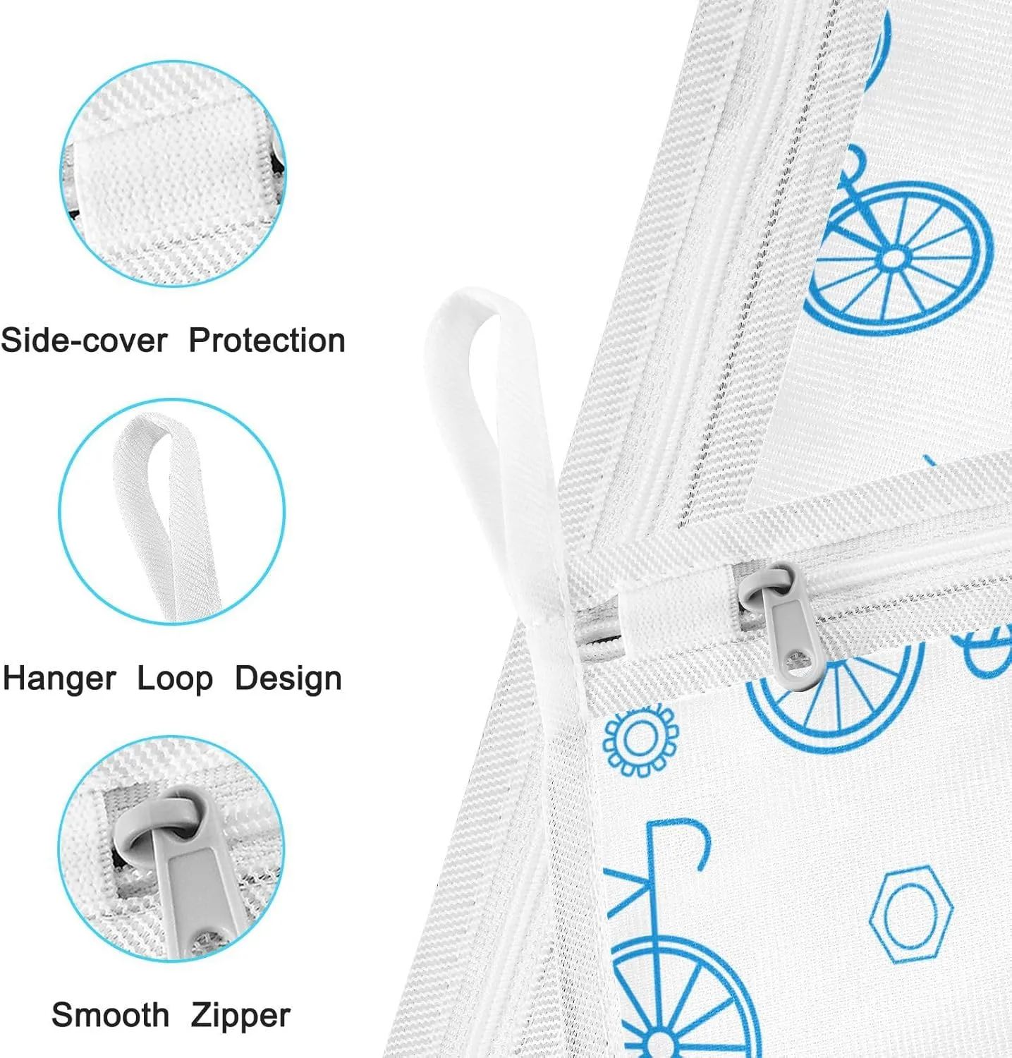 Mesh Laundry Bags Lingerie Bags for Washing Delicates 2 PCS Wash Bag with Zipper Small and Medium Washable Blue Bike