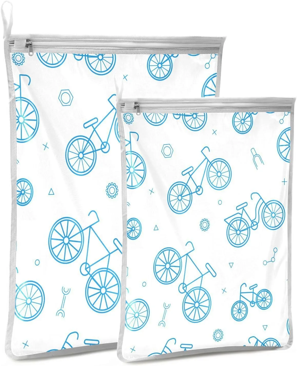 Mesh Laundry Bags Lingerie Bags for Washing Delicates 2 PCS Wash Bag with Zipper Small and Medium Washable Blue Bike