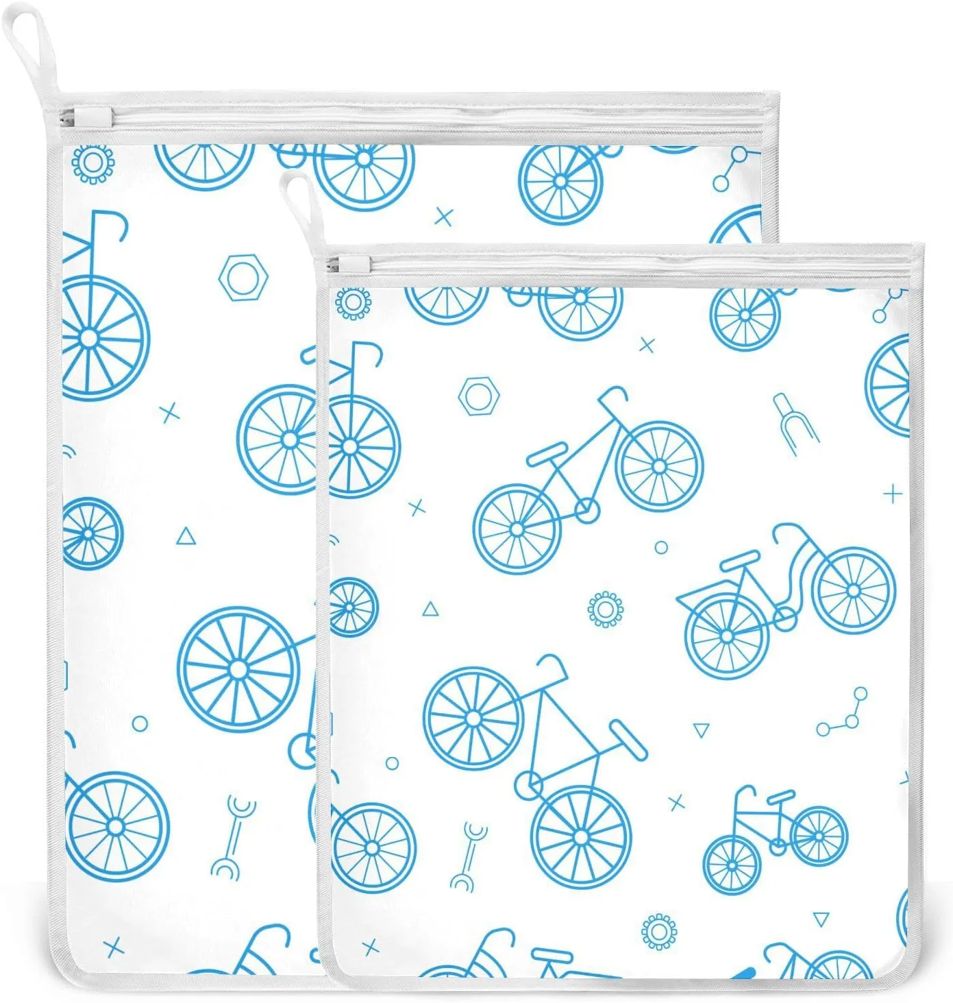 Mesh Laundry Bags Lingerie Bags for Washing Delicates 2 PCS Wash Bag with Zipper Small and Medium Washable Blue Bike