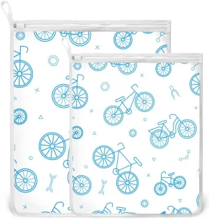 Mesh Laundry Bags Lingerie Bags for Washing Delicates 2 PCS Wash Bag with Zipper Small and Medium Washable Blue Bike