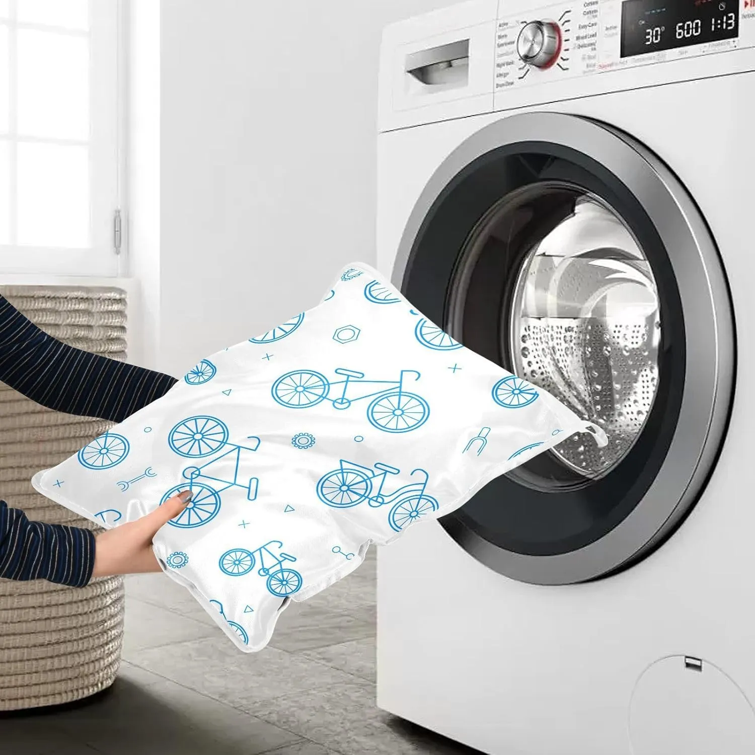 Mesh Laundry Bags Lingerie Bags for Washing Delicates 2 PCS Wash Bag with Zipper Small and Medium Washable Blue Bike