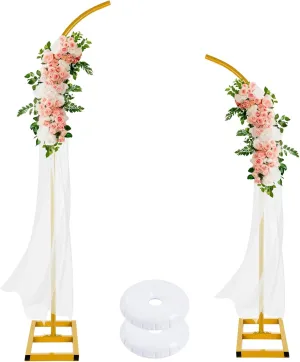 Metal Arch Backdrop Stand Set of 2, Gold Curved Top Wedding Arch, Floral Arch Stand for Wedding Ceremony Birthday Anniversary Baby Shower Background Decoration(7.5 Ft & 6.2 Ft)