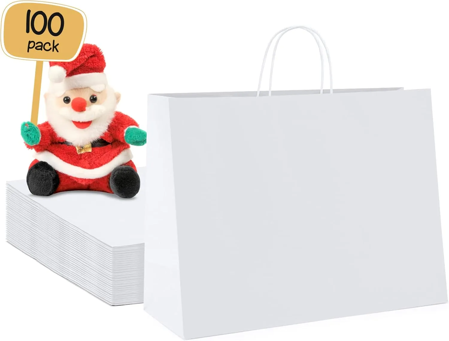 METRONIC Paper Gift Bags 16x6x12'' 100Pcs White Paper Bag with Handles Bulk for Small Business, Birthday Wedding Party Favor