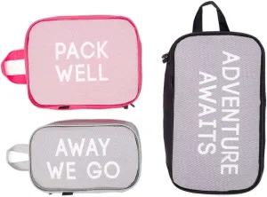 Miamica 3-Piece Packing Cube Set, Grey/Fuchsia/Black