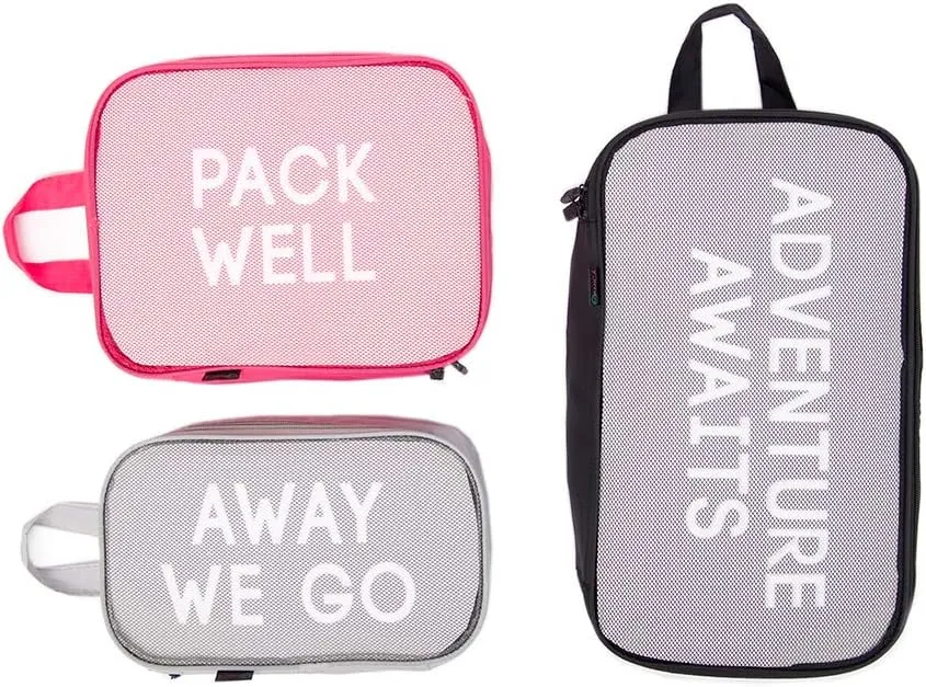 Miamica 3-Piece Packing Cube Set, Grey/Fuchsia/Black