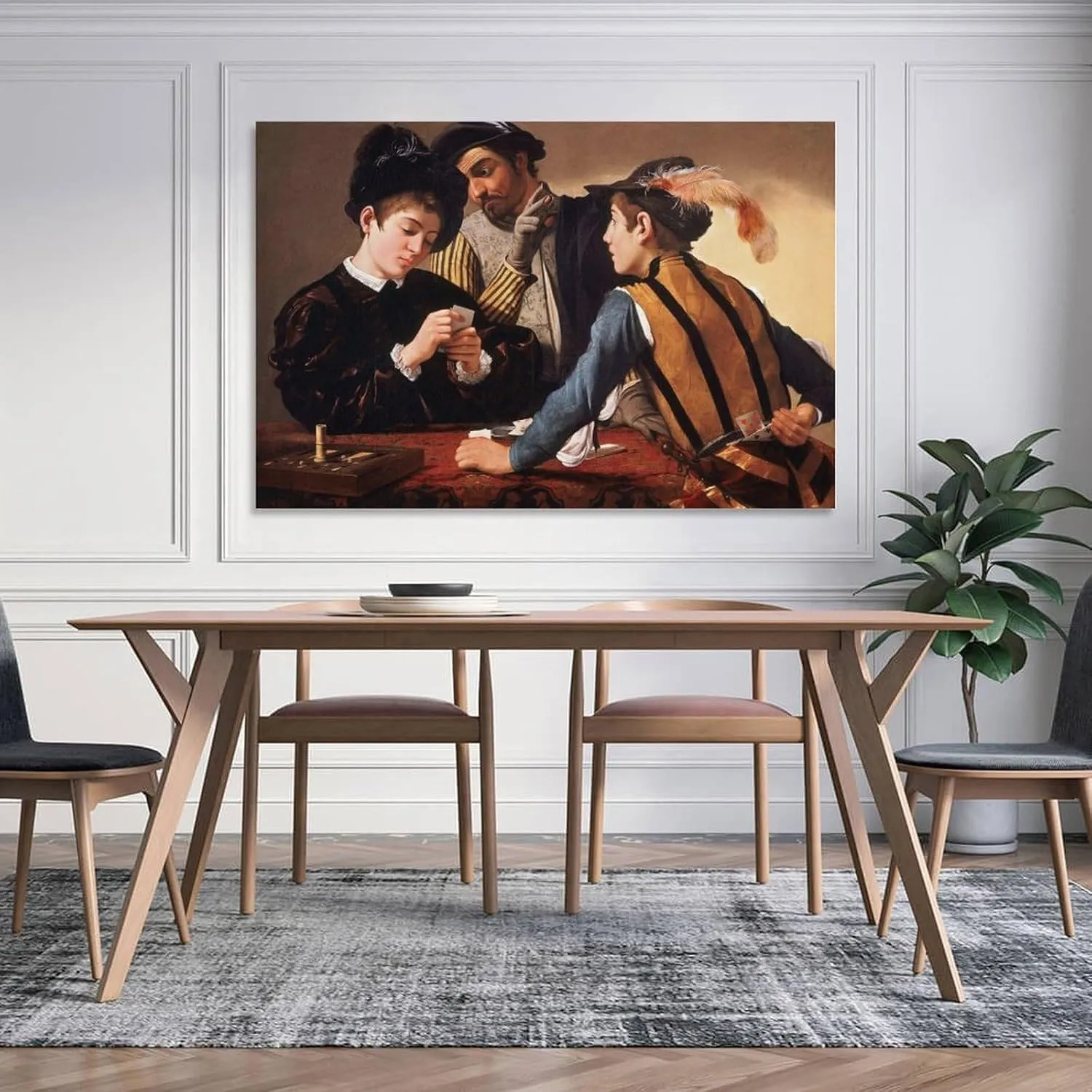 Michelangelo Merisi Caravaggio The Cardsharps Painting Poster Painting On Canvas Wall Art Poster Scroll Picture Print Living Room Walls Decor Home Posters 12x18inch(30x45cm)