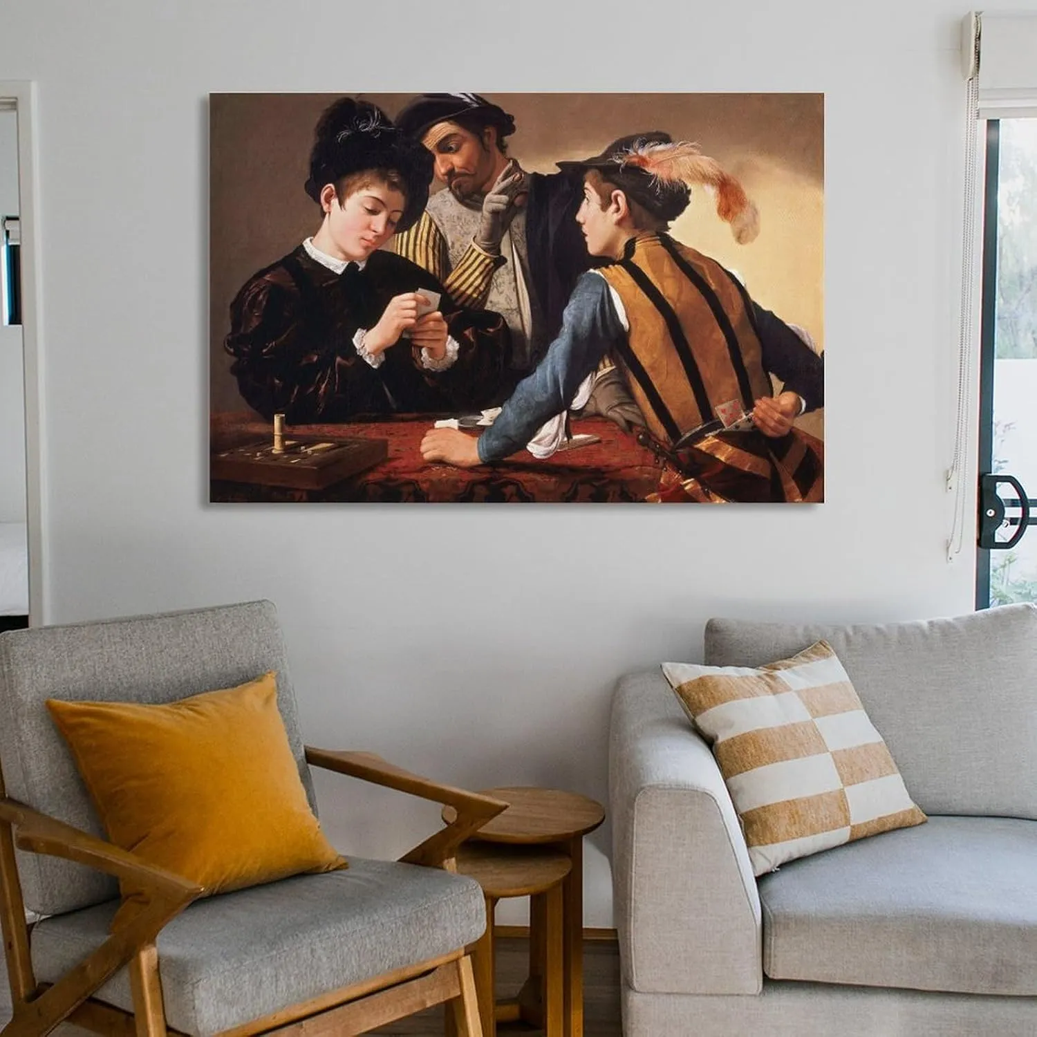 Michelangelo Merisi Caravaggio The Cardsharps Painting Poster Painting On Canvas Wall Art Poster Scroll Picture Print Living Room Walls Decor Home Posters 12x18inch(30x45cm)