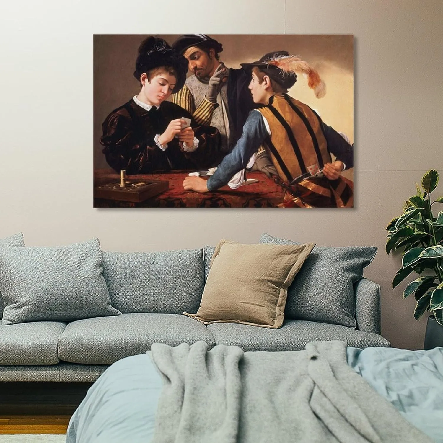 Michelangelo Merisi Caravaggio The Cardsharps Painting Poster Painting On Canvas Wall Art Poster Scroll Picture Print Living Room Walls Decor Home Posters 12x18inch(30x45cm)