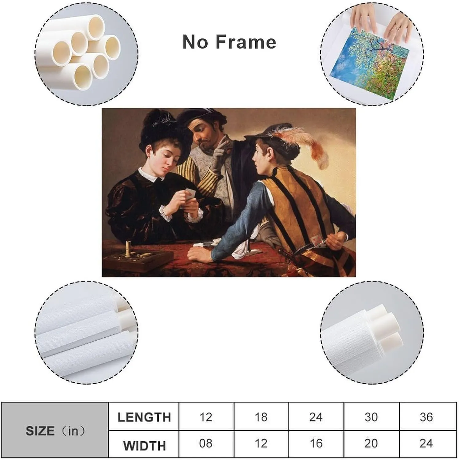 Michelangelo Merisi Caravaggio The Cardsharps Painting Poster Painting On Canvas Wall Art Poster Scroll Picture Print Living Room Walls Decor Home Posters 12x18inch(30x45cm)