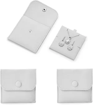 Microfiber Jewelry Pouch with Insert Pad Luxury 3 Pack Jewelry Package Gift Bag with Snap Closure for Necklace Rings Earrings(Light Grey)