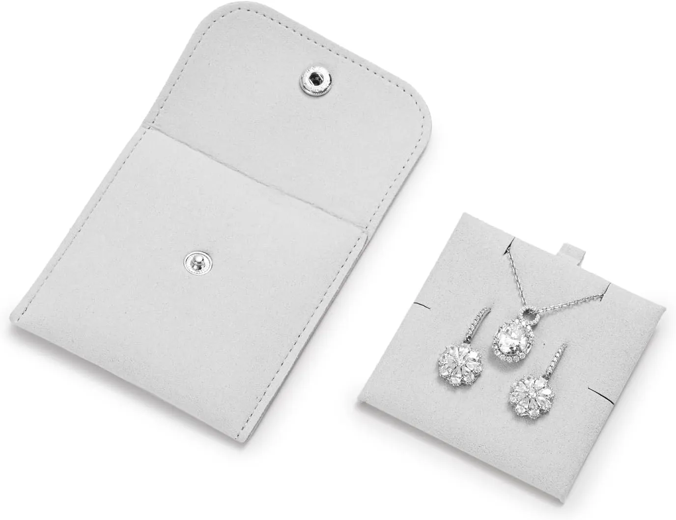 Microfiber Jewelry Pouch with Insert Pad Luxury 3 Pack Jewelry Package Gift Bag with Snap Closure for Necklace Rings Earrings(Light Grey)