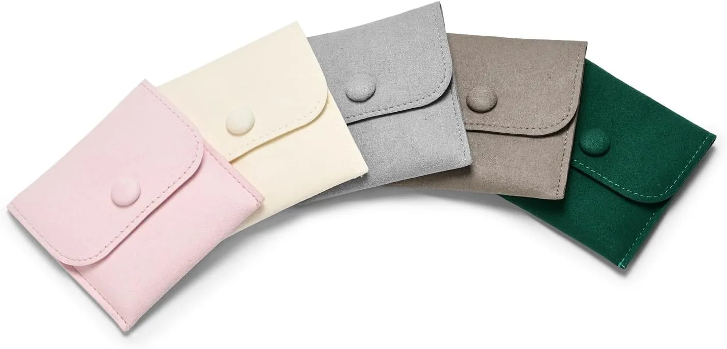 Microfiber Jewelry Pouch with Insert Pad Luxury 3 Pack Jewelry Package Gift Bag with Snap Closure for Necklace Rings Earrings(Light Grey)