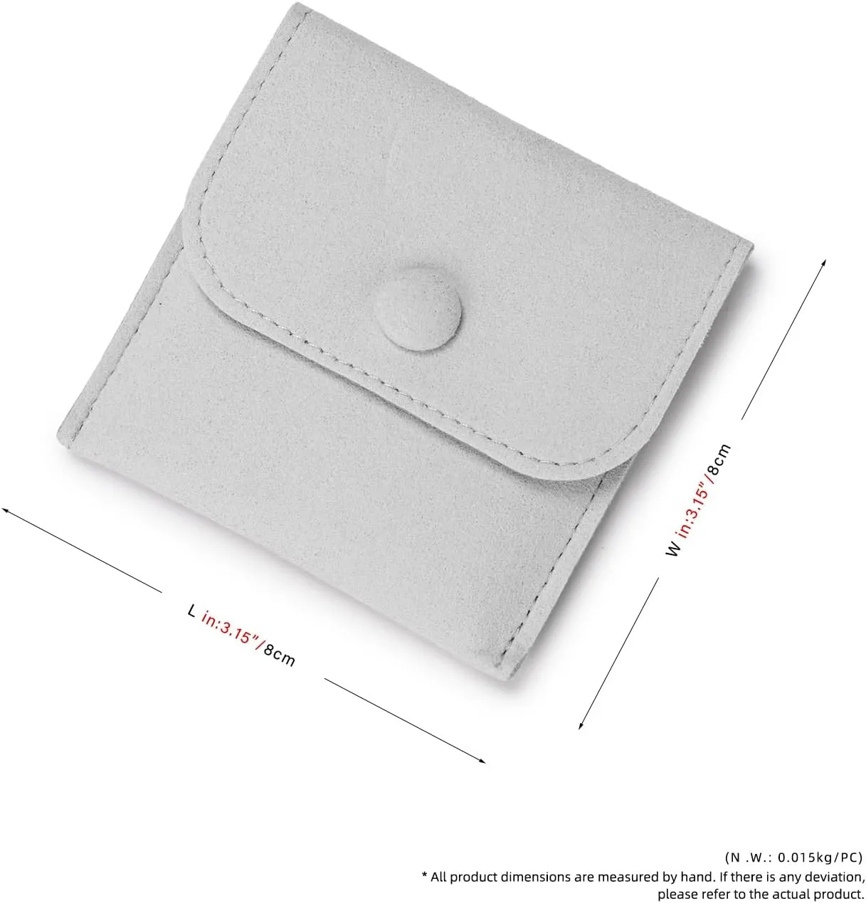 Microfiber Jewelry Pouch with Insert Pad Luxury 3 Pack Jewelry Package Gift Bag with Snap Closure for Necklace Rings Earrings(Light Grey)