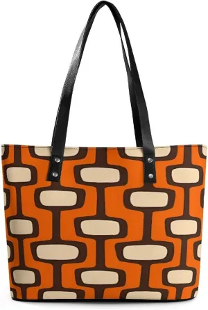 Mid Century Modern Atomic Pattern Women Tote Bags Top Handle Satchel Handbags Faux Leather Tassel Shoulder Purse