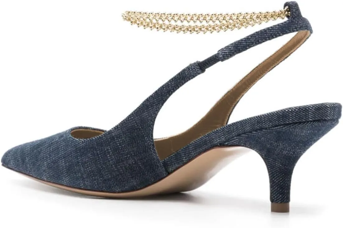 Milooey shoes Women's Pointed Toe Chain Strap Pumps Backless Slingback Kitten Low Heels Prom Evening Shoes Size 4-16 Us