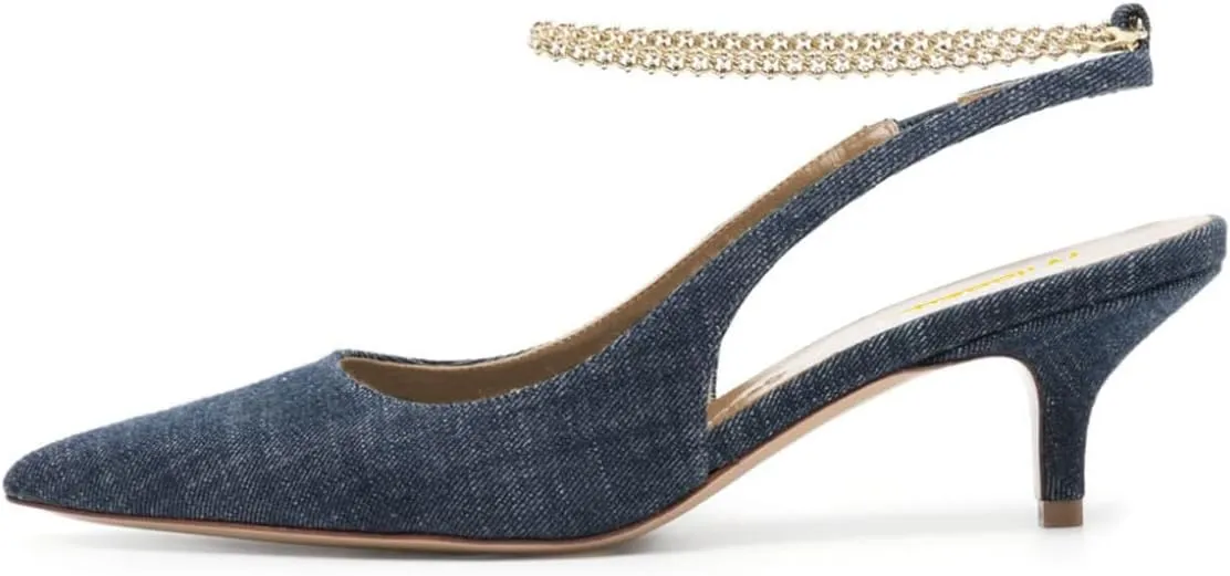 Milooey shoes Women's Pointed Toe Chain Strap Pumps Backless Slingback Kitten Low Heels Prom Evening Shoes Size 4-16 Us