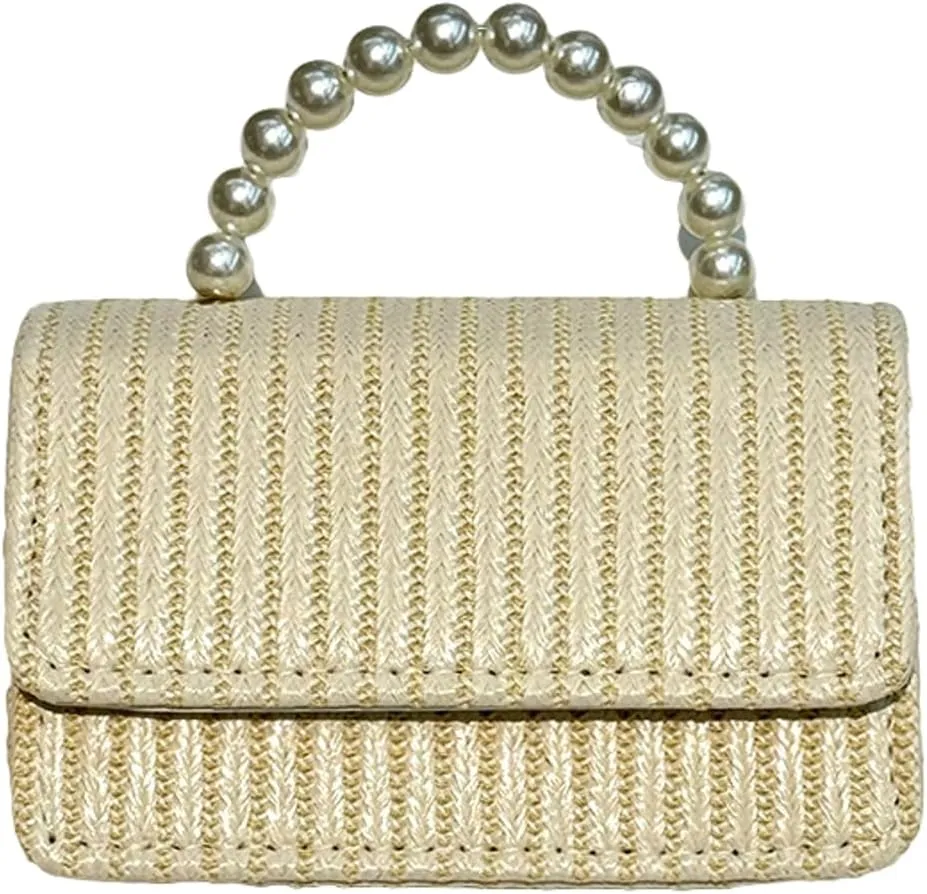 Mini Straw Satchel Purse for Women Cute Pearl Top-Handle Purse Summer Beach Evening Handbag with Removable Strap 2025