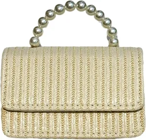 Mini Straw Satchel Purse for Women Cute Pearl Top-Handle Purse Summer Beach Evening Handbag with Removable Strap 2025