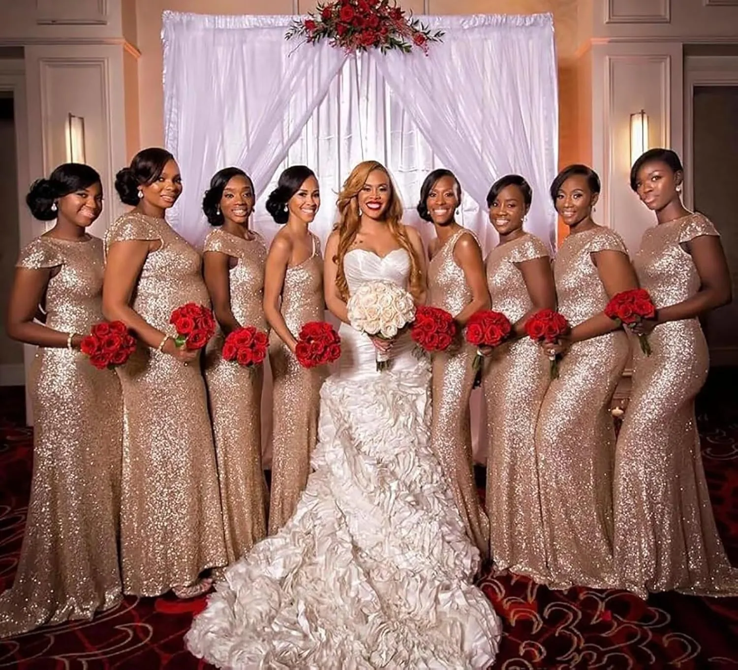 MisShow Women's Sequins Prom Bridesmaid Mermaid Dress Glitter Gold Long Evening Gowns Formal Cocktail Dresses