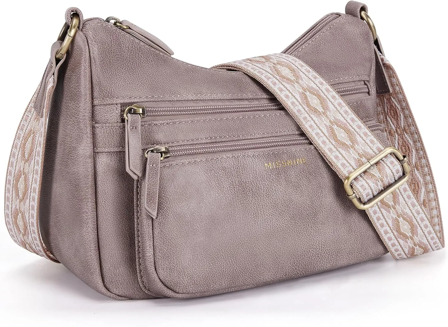 Missnine Crossbody Bags for Women, Medium Size Purses With Wide Shoulder Strap, Leather Trendy Cross Body Shoulder Handbags