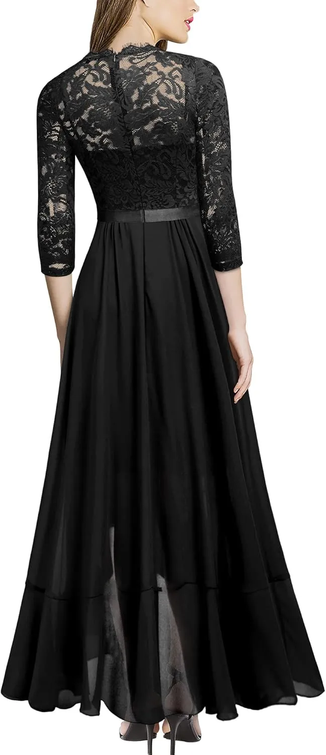 Miusol Women's Elegant Floral Lace Ruffle Bridesmaid Maxi Dress