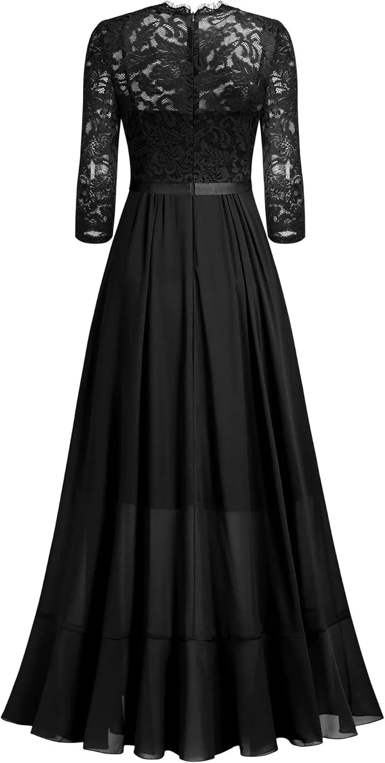 Miusol Women's Elegant Floral Lace Ruffle Bridesmaid Maxi Dress