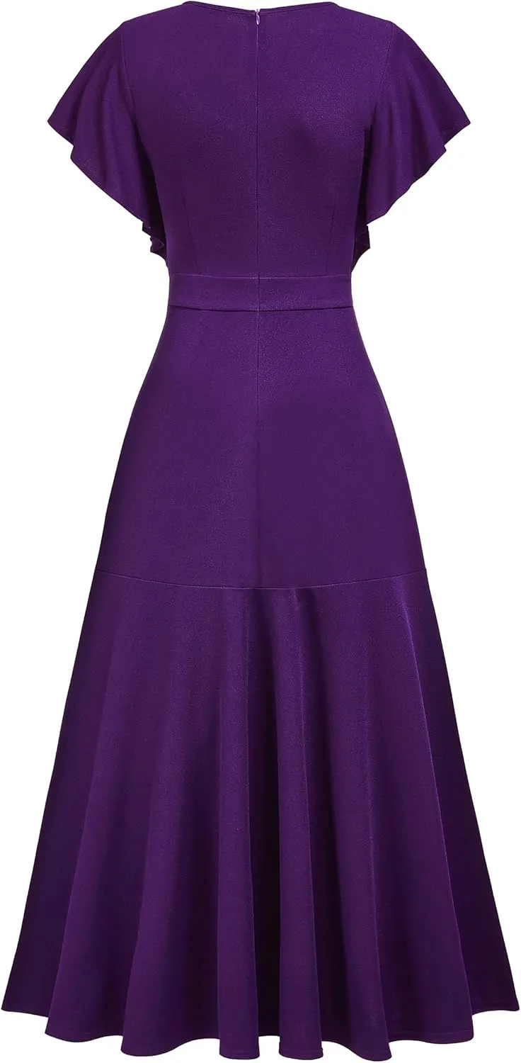 Miusol Women's Formal V Neck Ruffle Split Evening Party Long Dress