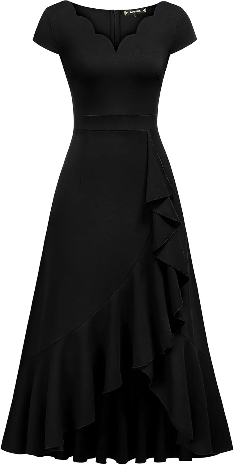 Miusol Women's Vintage V Neck Ruffle Split Bridesmaid Party Long Dress