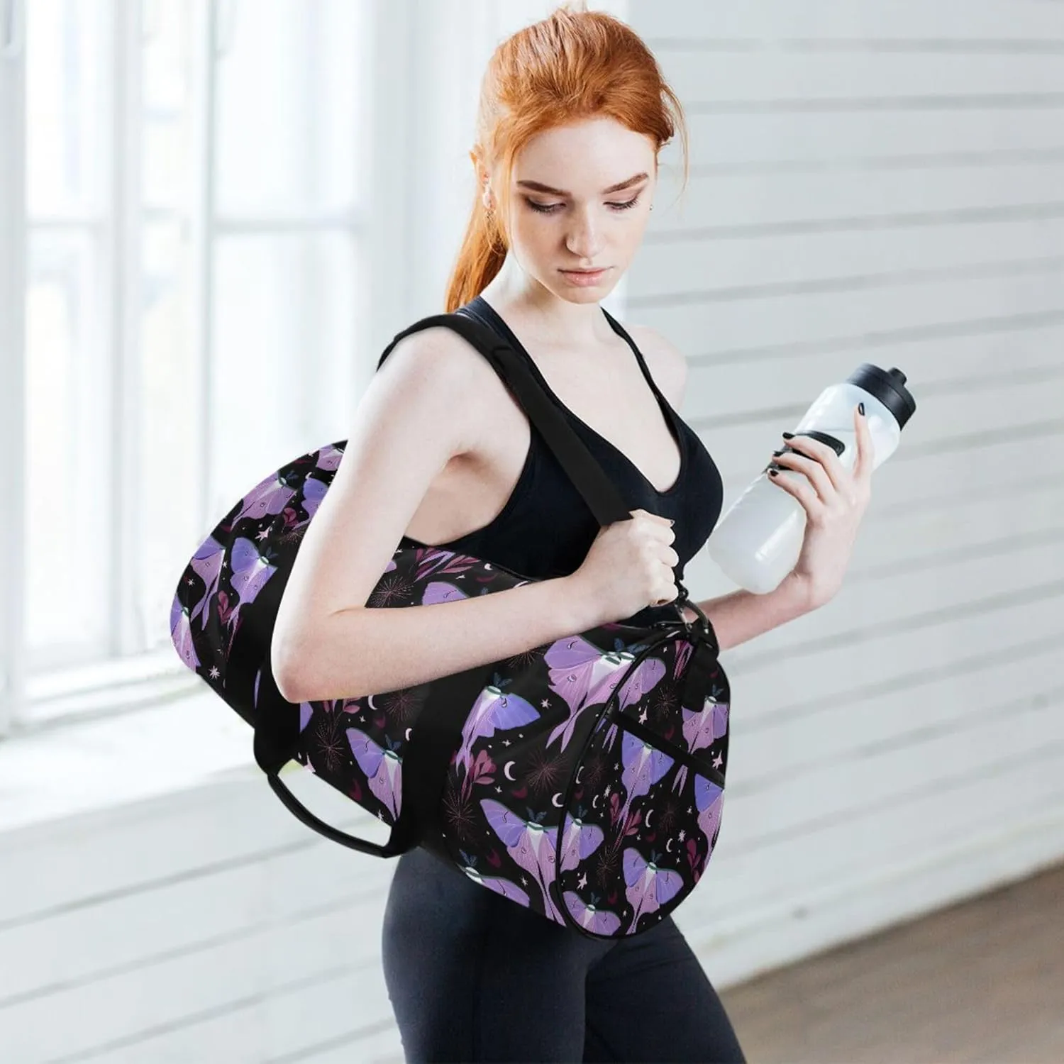 MNSRUU Sports Duffel Bags, Purple Moth Athletic Gym Bag Overnight Workout Travel Tote Luggage for Men Women Yoga