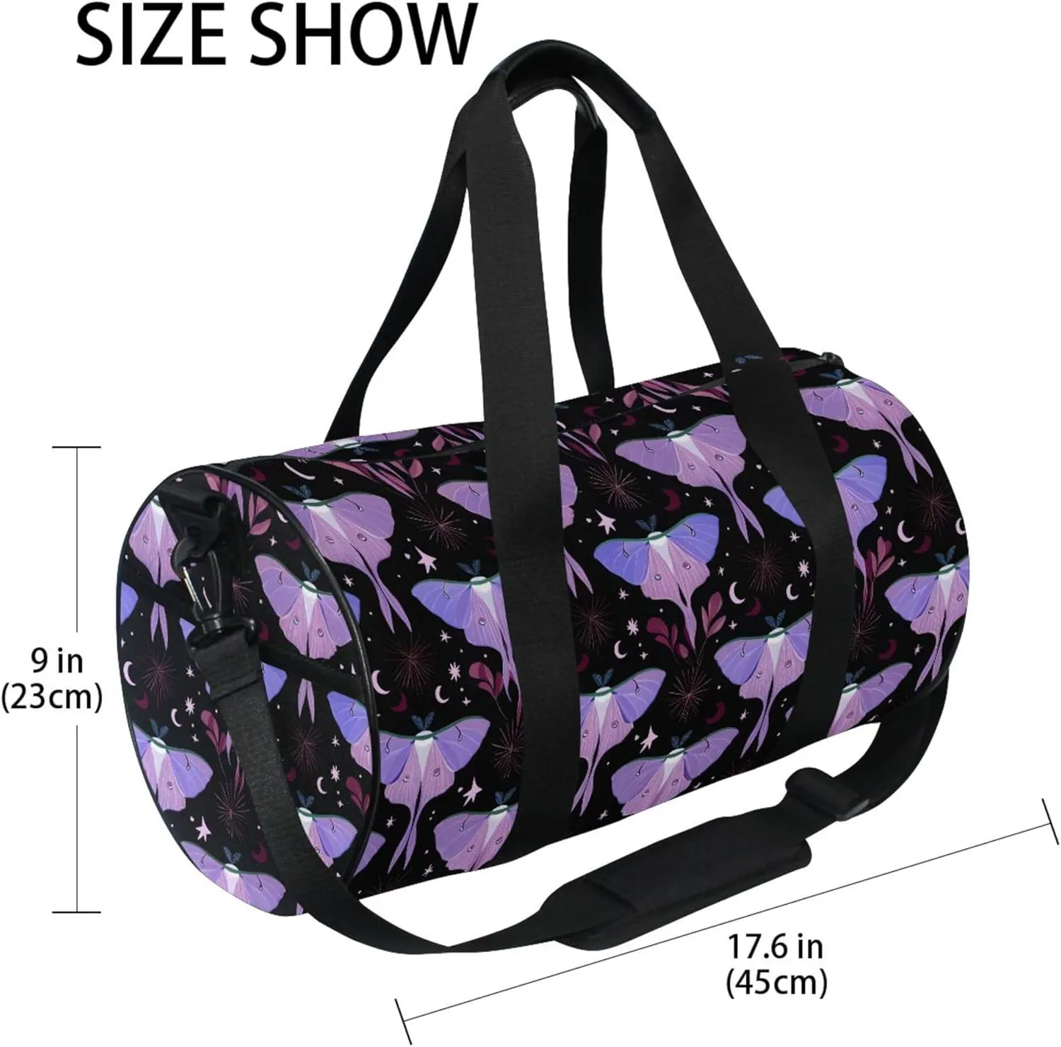 MNSRUU Sports Duffel Bags, Purple Moth Athletic Gym Bag Overnight Workout Travel Tote Luggage for Men Women Yoga
