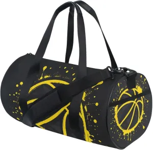 MNSRUU Sports Duffel Bags, Yellow Basketball Splash Athletic Gym Bag Overnight Workout Travel Tote Luggage for Men Women Yoga