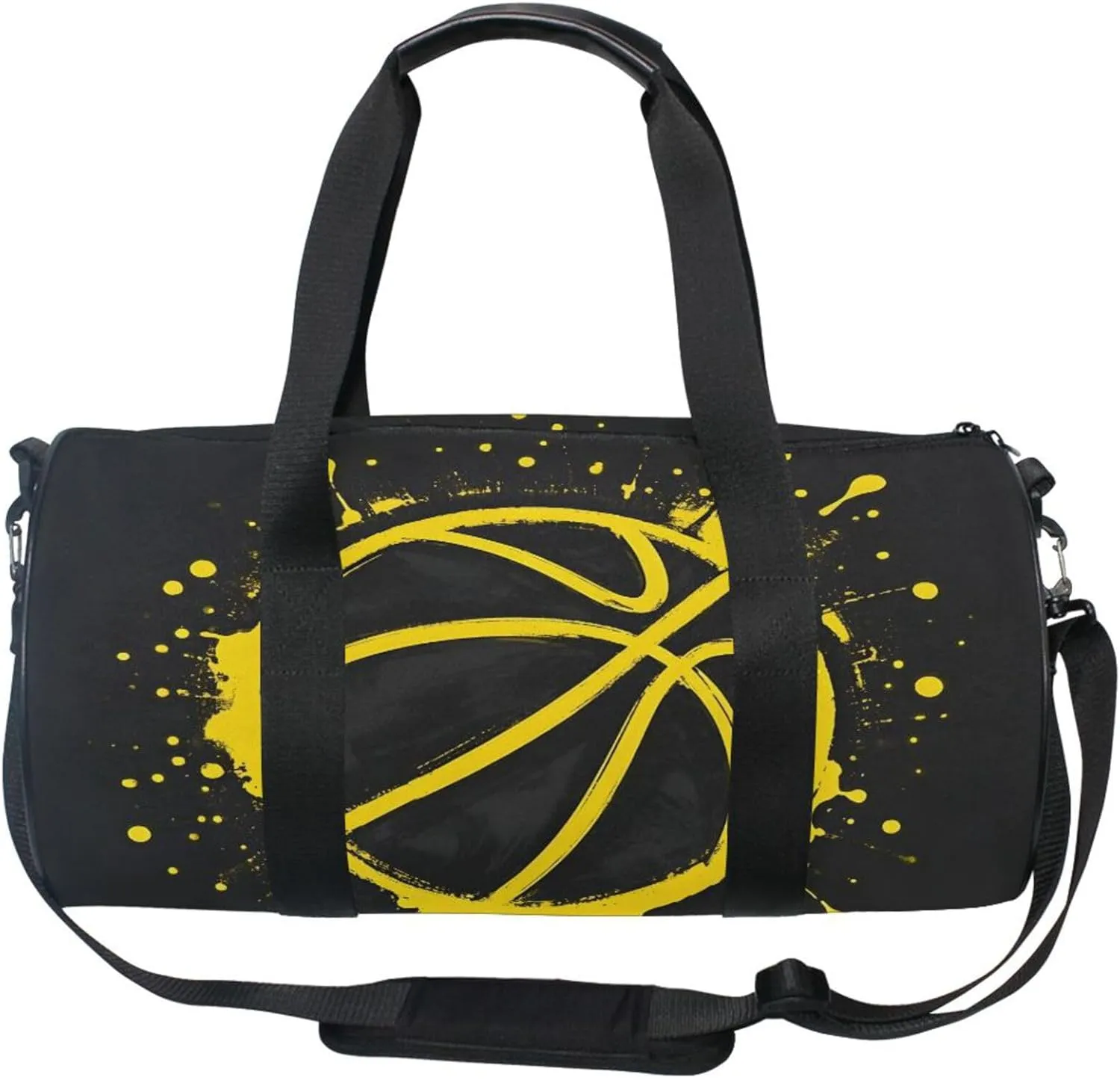 MNSRUU Sports Duffel Bags, Yellow Basketball Splash Athletic Gym Bag Overnight Workout Travel Tote Luggage for Men Women Yoga