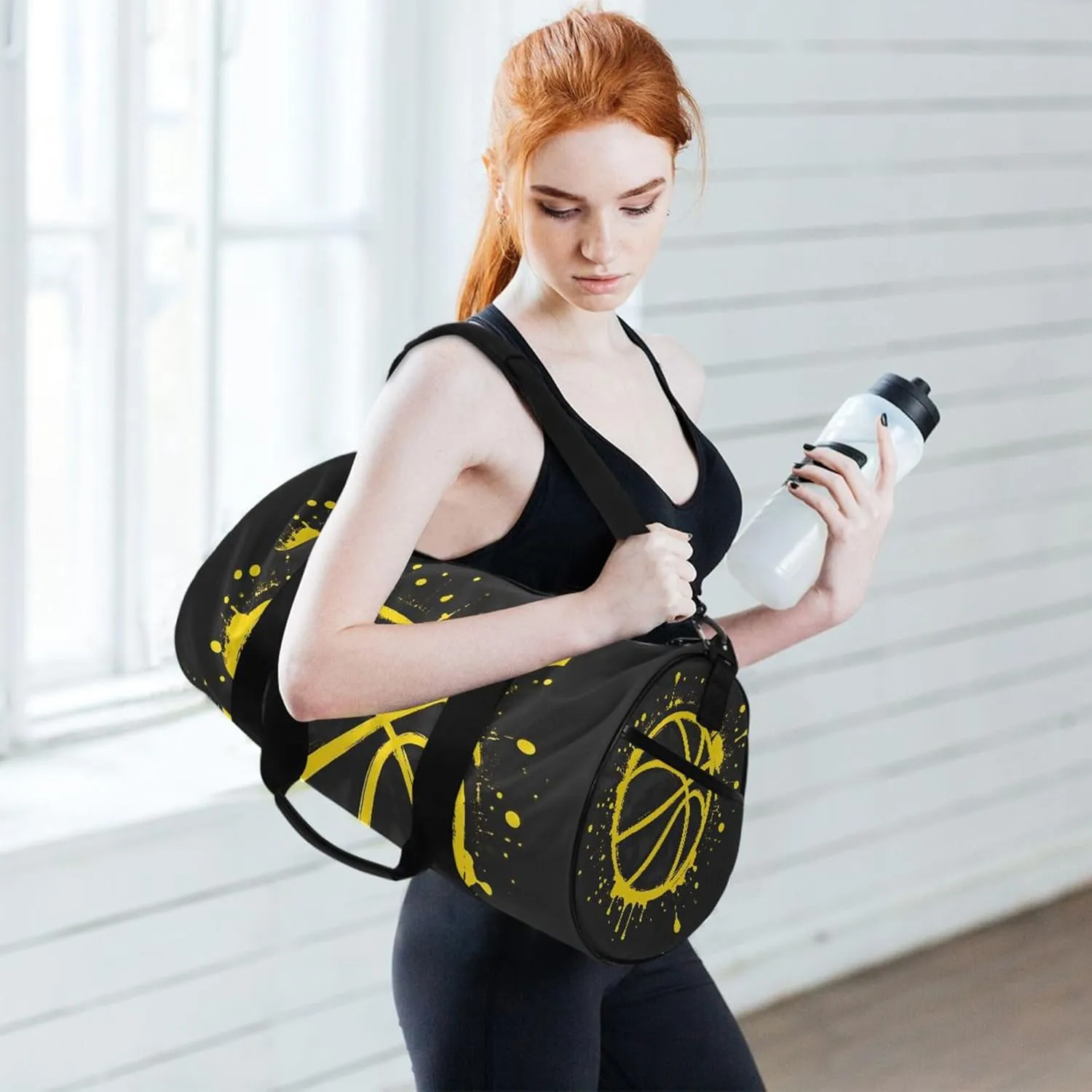 MNSRUU Sports Duffel Bags, Yellow Basketball Splash Athletic Gym Bag Overnight Workout Travel Tote Luggage for Men Women Yoga