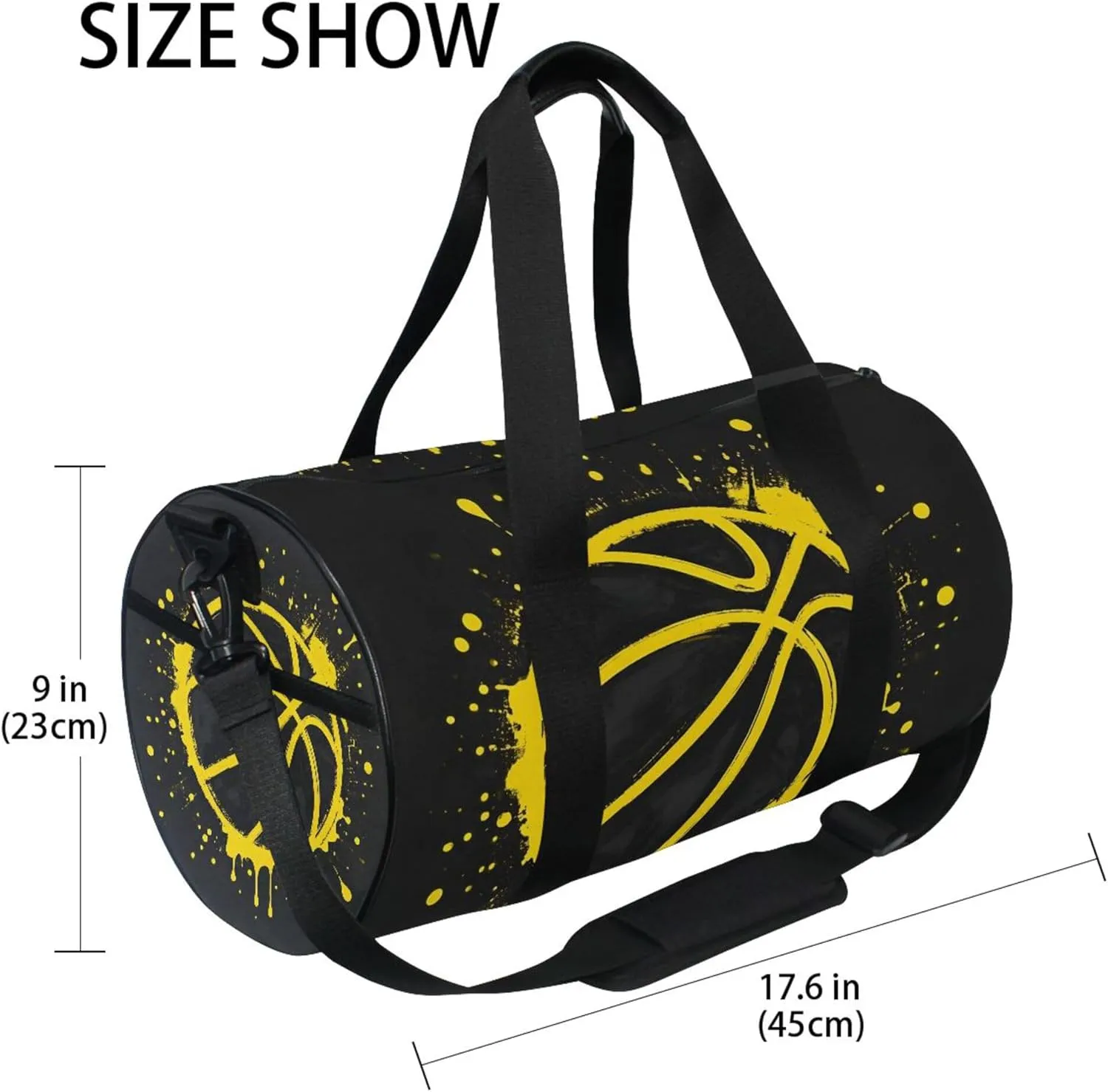 MNSRUU Sports Duffel Bags, Yellow Basketball Splash Athletic Gym Bag Overnight Workout Travel Tote Luggage for Men Women Yoga