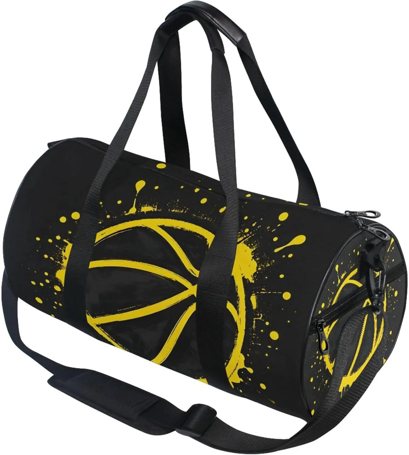 MNSRUU Sports Duffel Bags, Yellow Basketball Splash Athletic Gym Bag Overnight Workout Travel Tote Luggage for Men Women Yoga