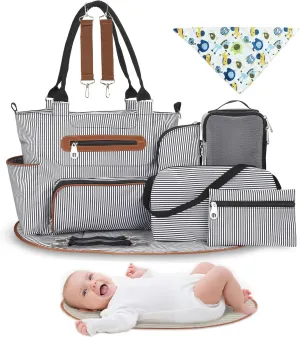 Moclever 8pc Diaper Tote Set, Baby Essentials with Multifunctional Diaper Bags, Bottle & Mesh Bag