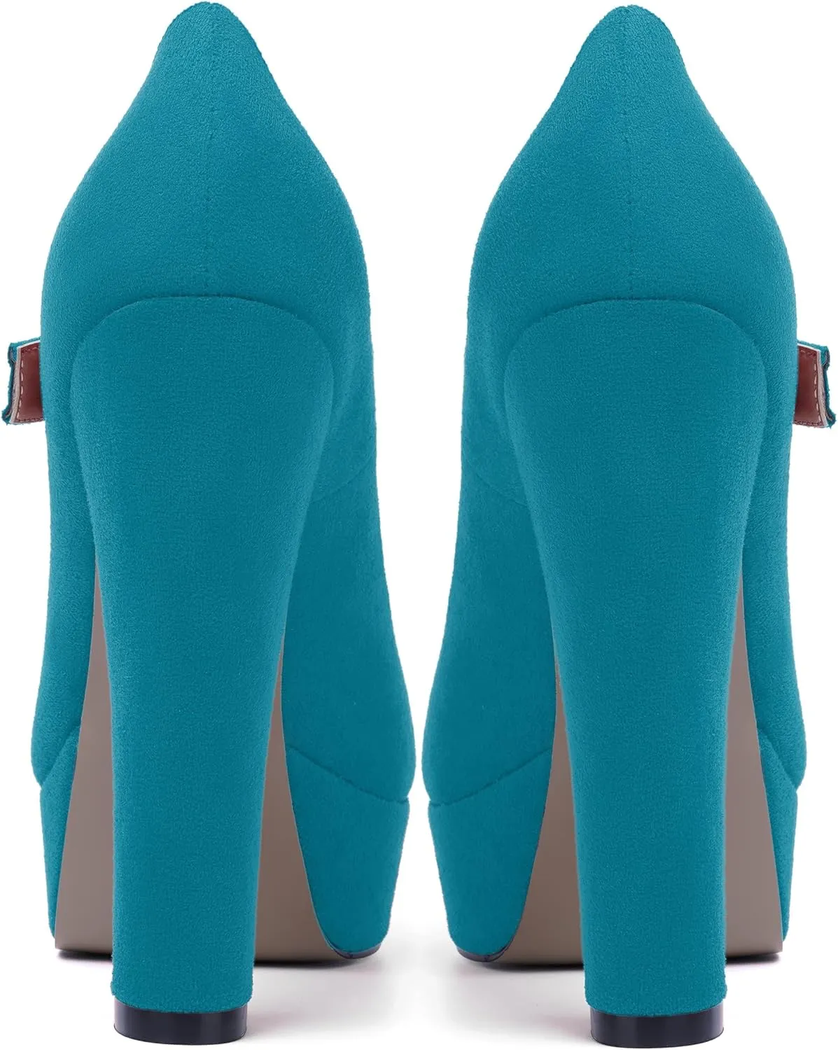 MODENCOCO Womens Fashion Mary Jane Suede Ankle Strap Round Toe Evening Platform Sexy Buckle Block High Heel Pumps Dress Shoes 5 Inch
