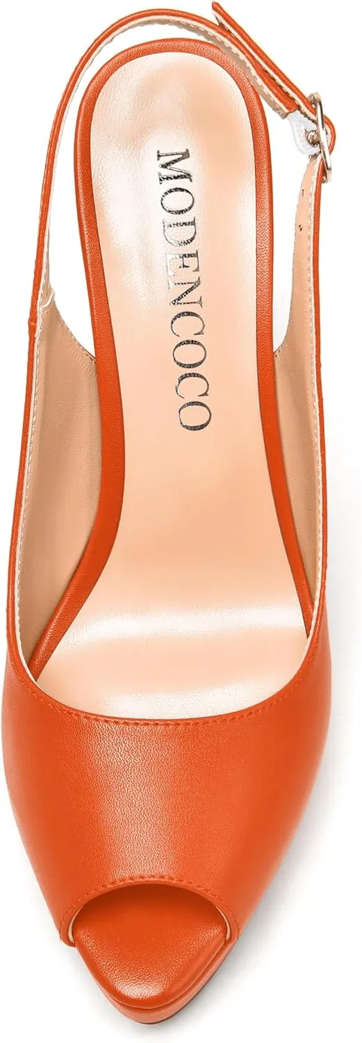 MODENCOCO Womens Matte Slingback Stylish Peep Toe Buckle Sexy Night Club Stiletto High Heel Pumps Shoes 5 Inch