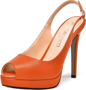 MODENCOCO Womens Matte Slingback Stylish Peep Toe Buckle Sexy Night Club Stiletto High Heel Pumps Shoes 5 Inch
